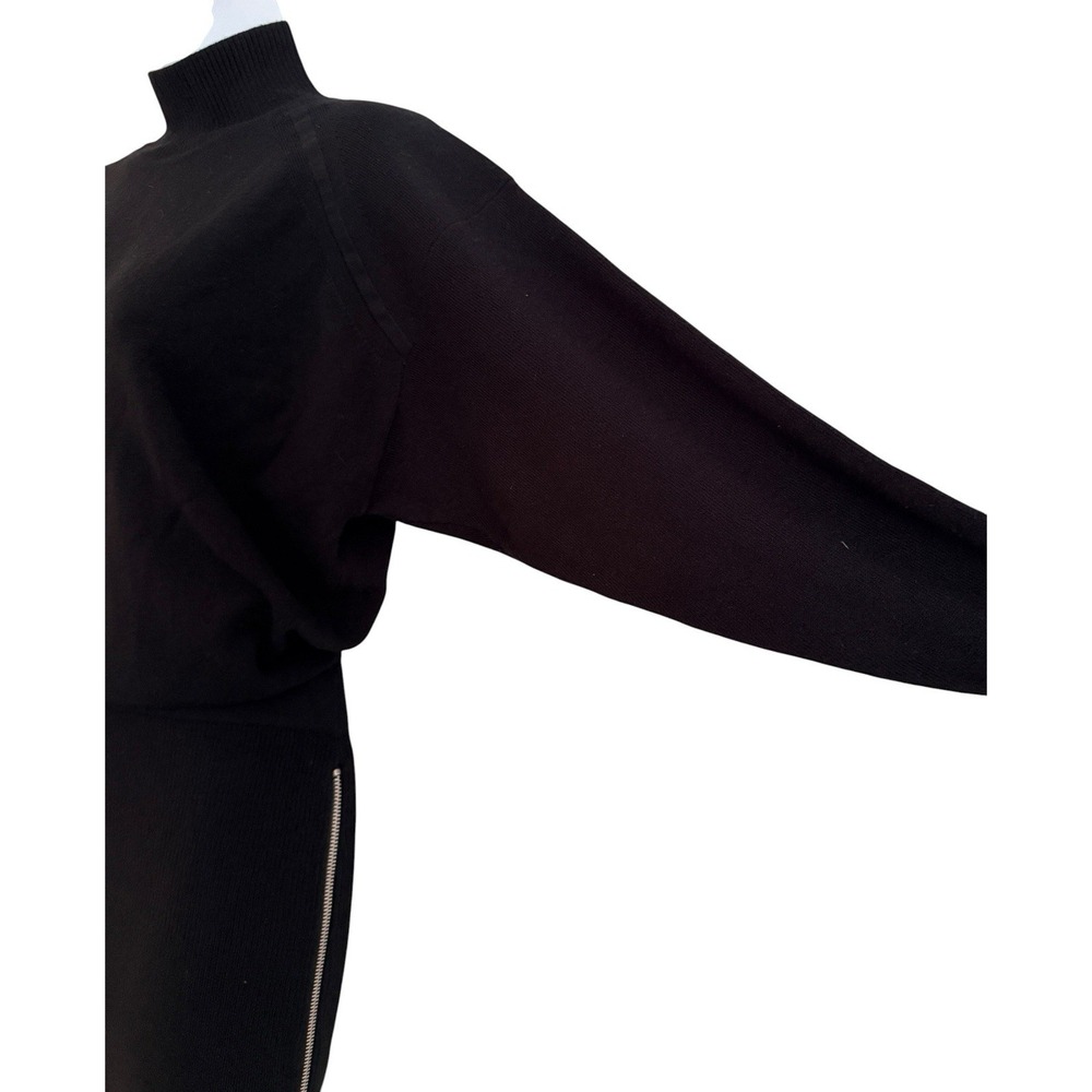 REISS Gabby Knit Sweater Dress M Black Wool Blend Mock Neck Zipper Slit $320 - Picture 7 of 14